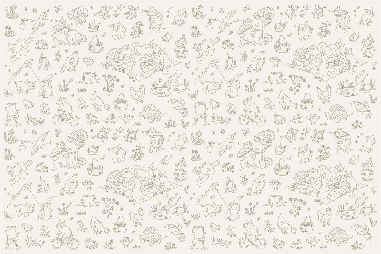 Bos dieren rustig beige en donker groen print