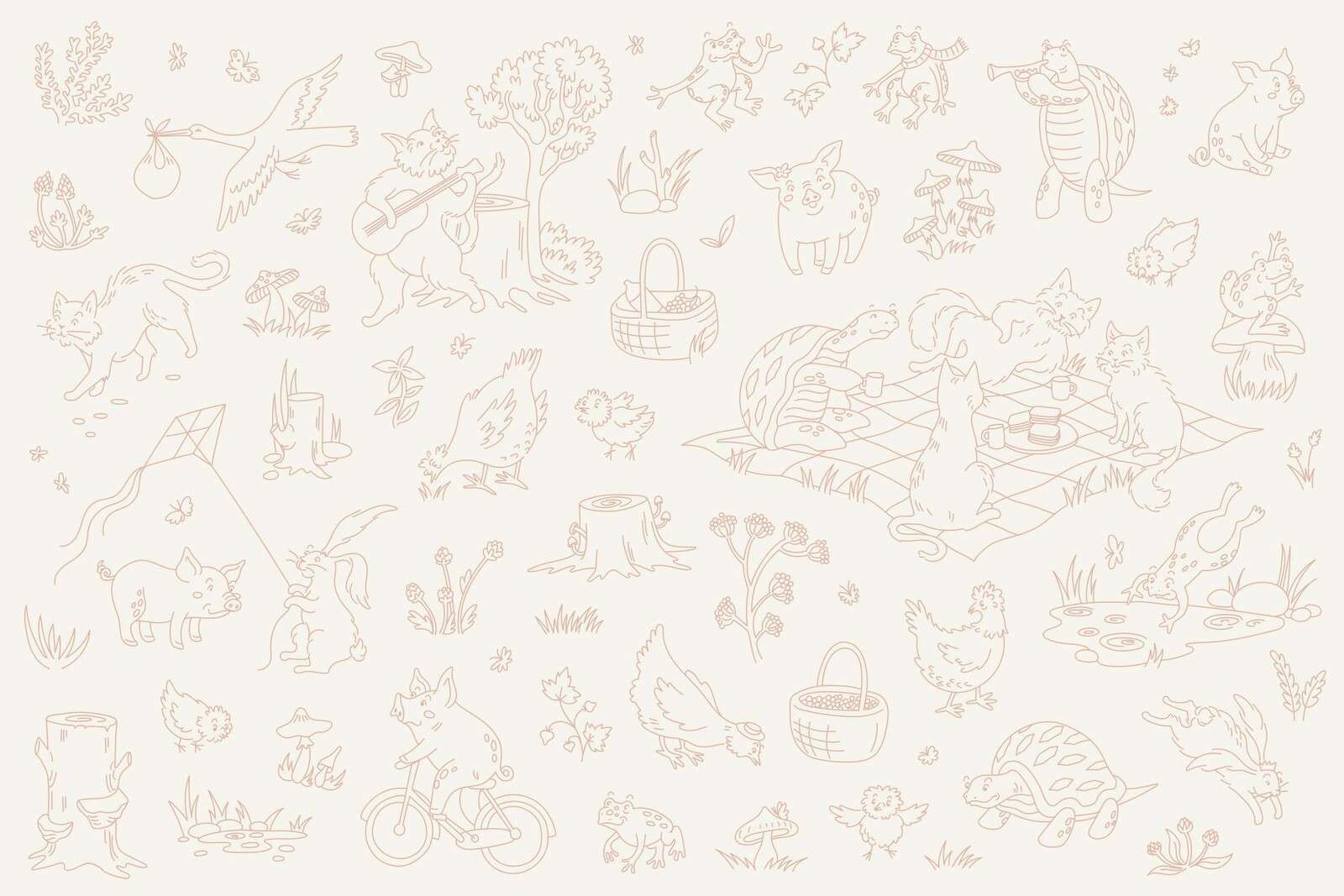 Bos dieren rustig beige en roze