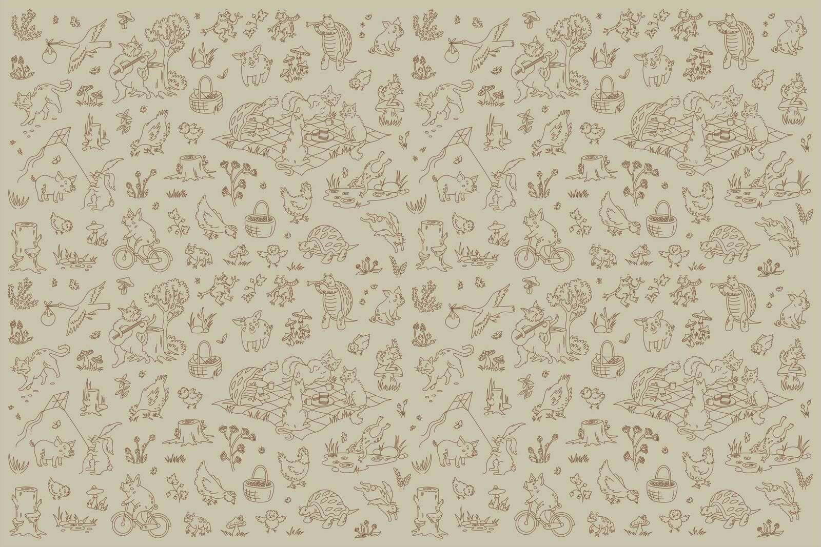 Bos dieren rustig grijs groen print