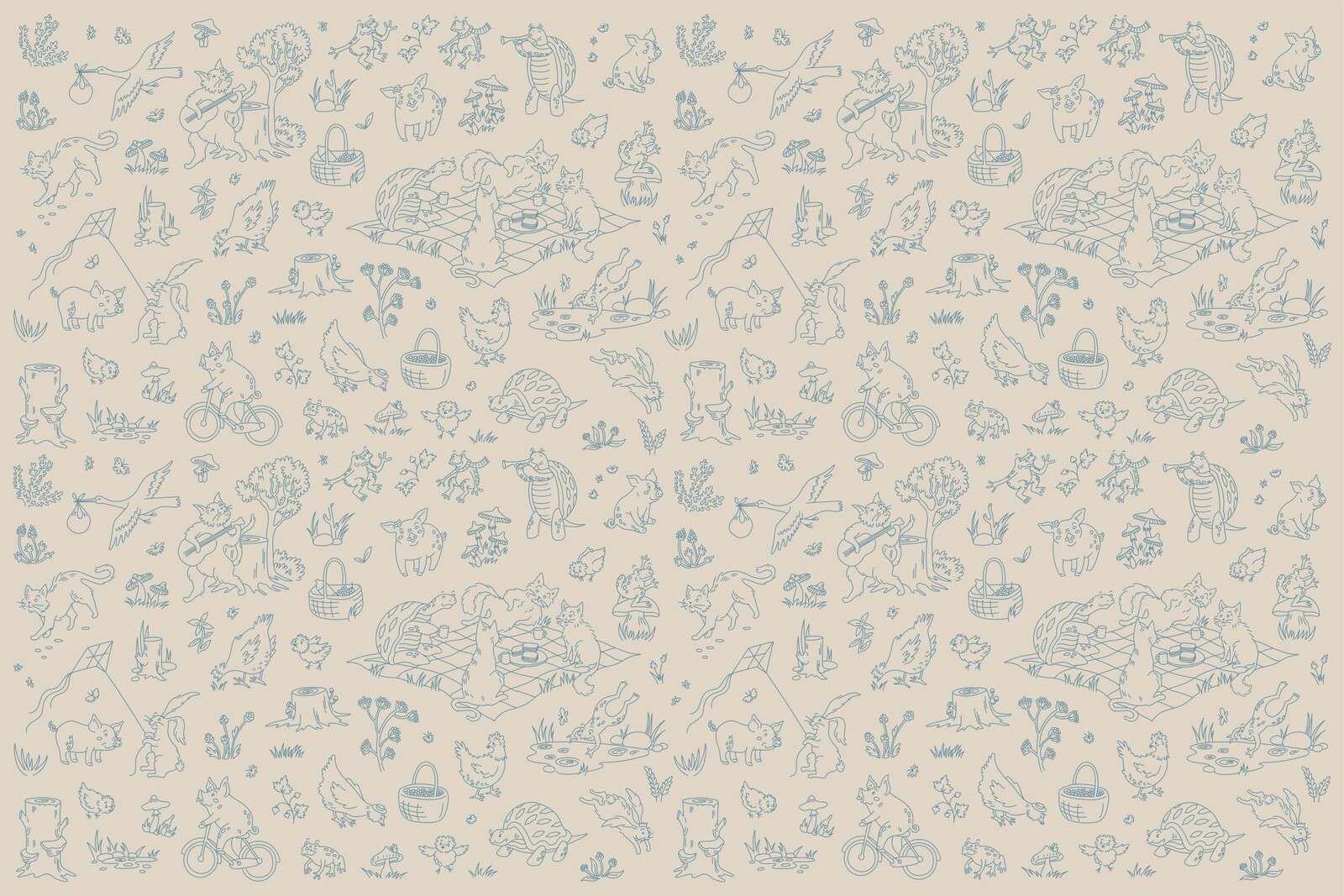 Bos dieren rustig taupe blauw print