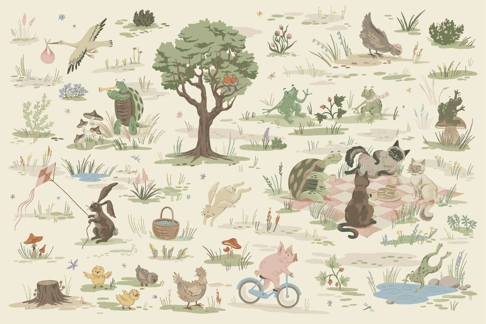 Bos dieren gekleurd roze