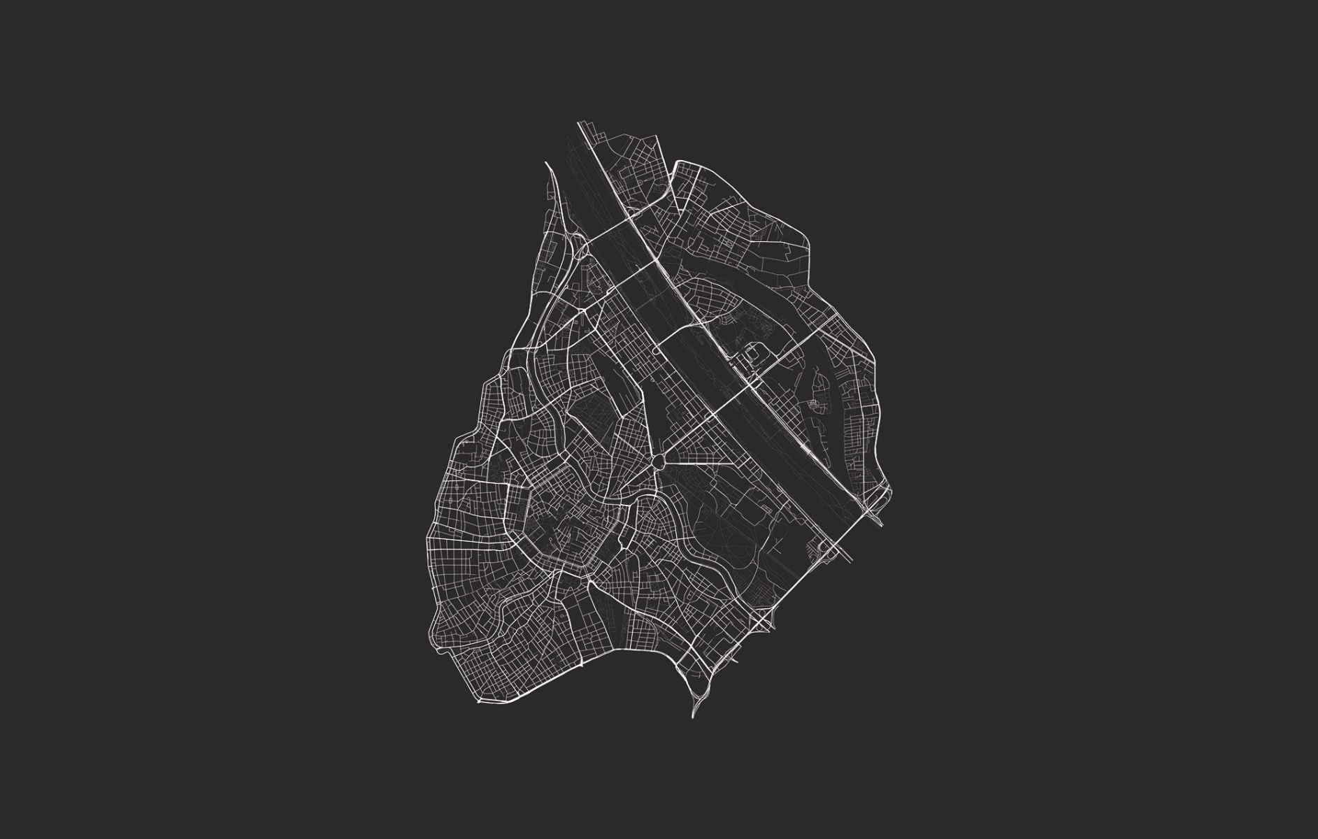 Plattegrond van Wenen centrum, zwart Plattegrond van Wenen centrum, zwart