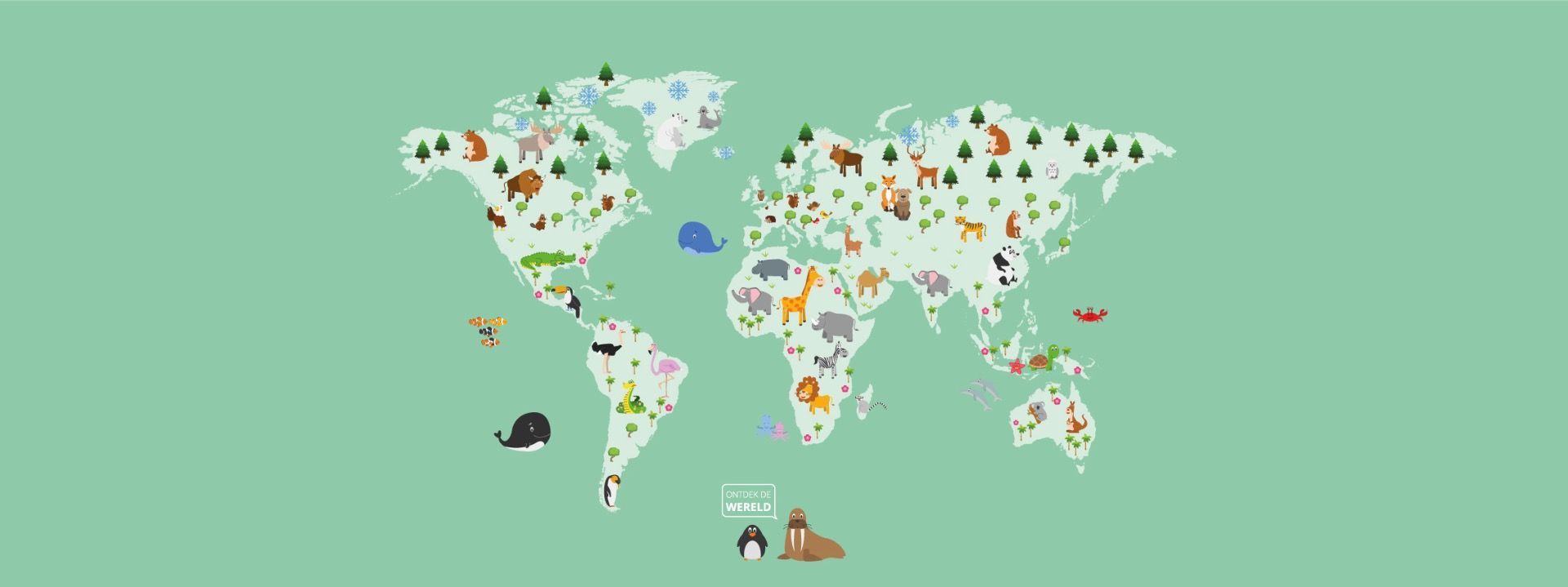 Graveren stel je voor Korst Behang met een wereldkaart voor kinderen in groen - Fotobehang