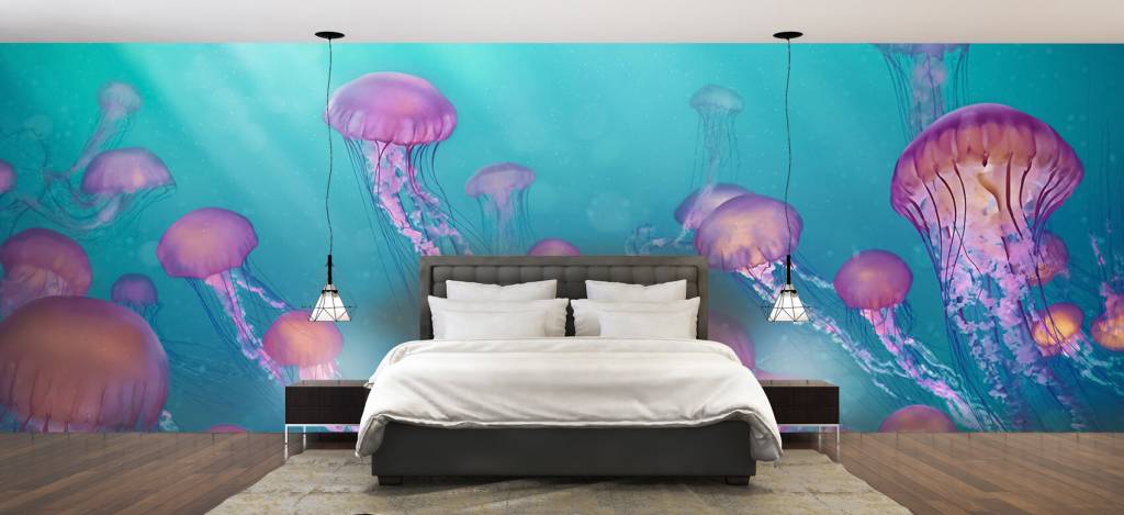 Zeedieren - Roze kwallen in blauwe zee - Slaapkamer 1