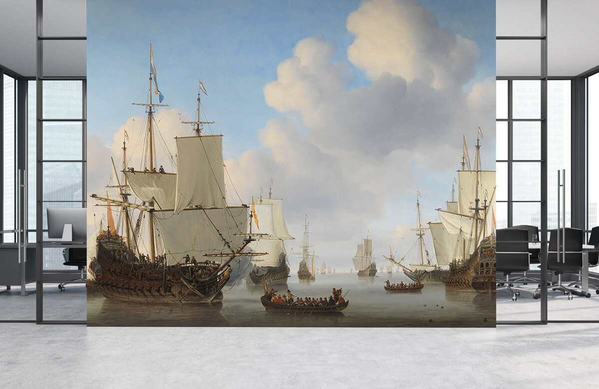 Kunst Hollandse schepen op een kalme zee. 3