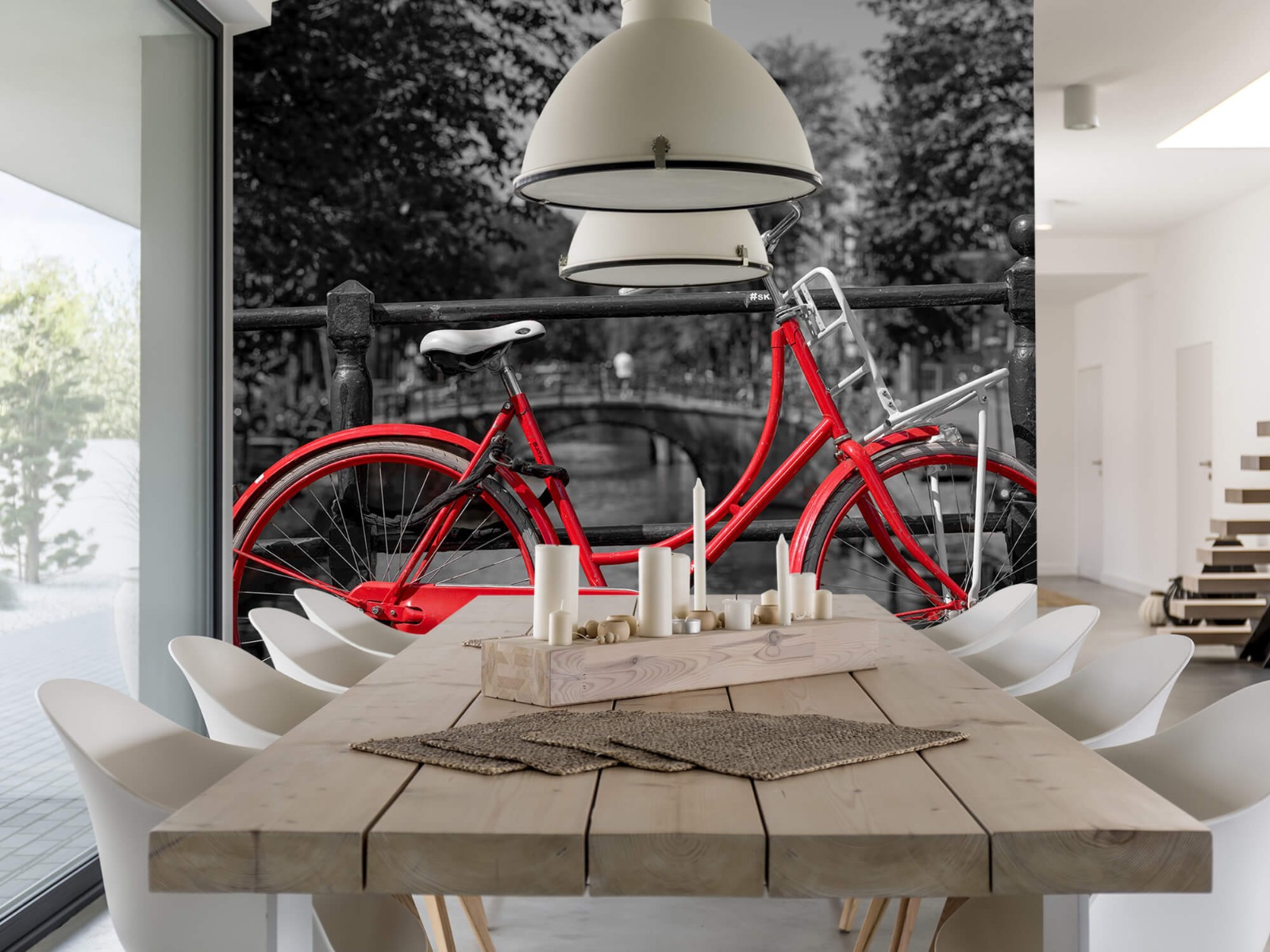 Steden behang - Rode fiets op brug - Slaapkamer 6