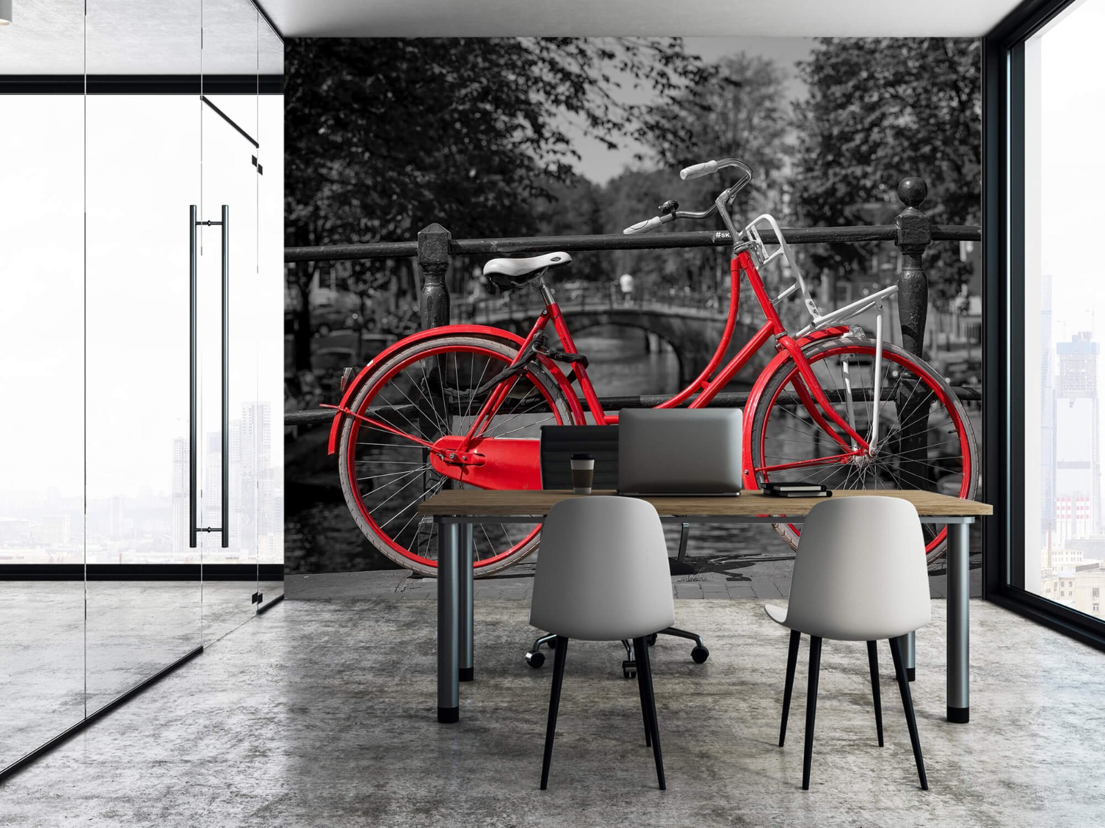 Steden behang - Rode fiets op brug - Slaapkamer 7