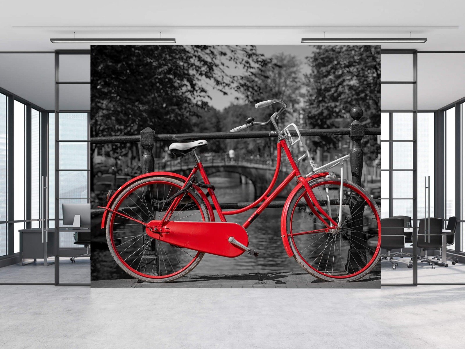 Steden behang - Rode fiets op brug - Slaapkamer 11