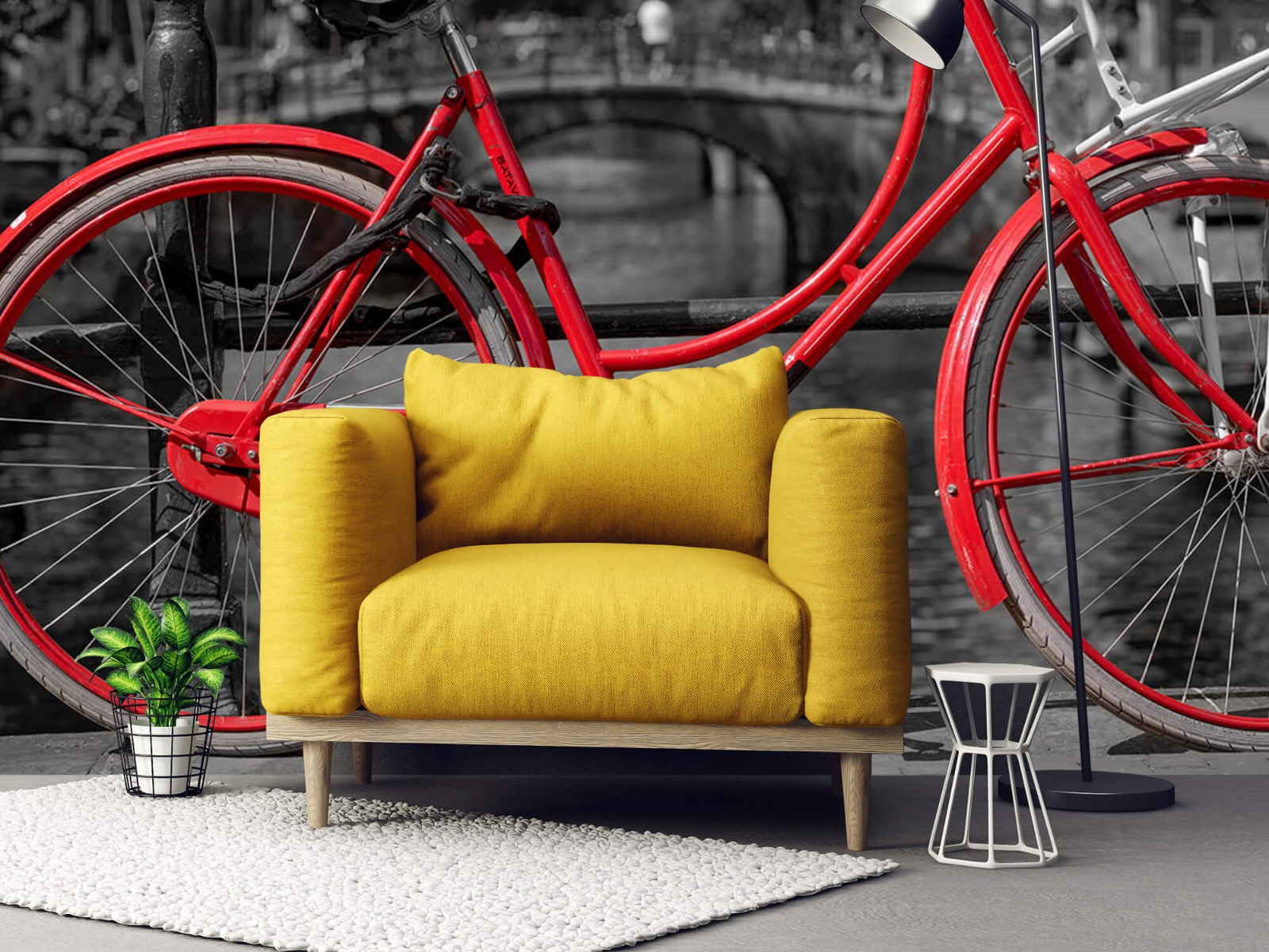 Steden behang - Rode fiets op brug - Slaapkamer 21