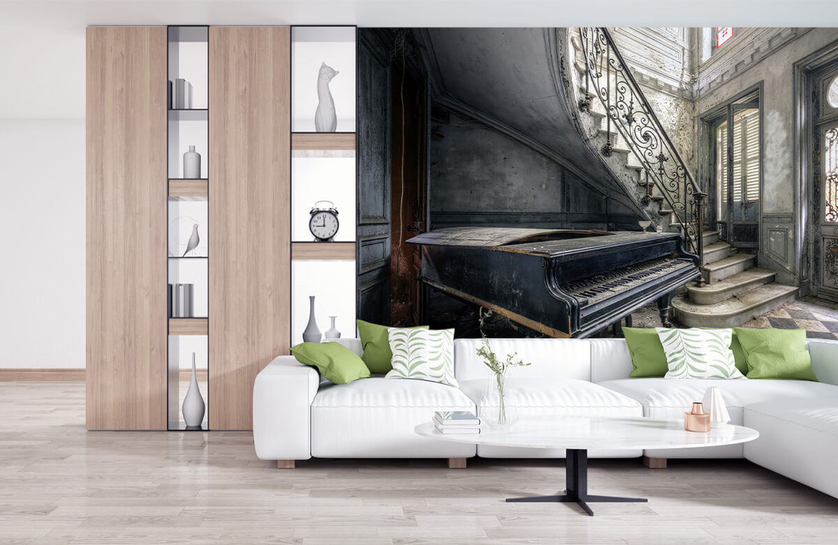 wallpaper Piano in een verlaten ruimte 3