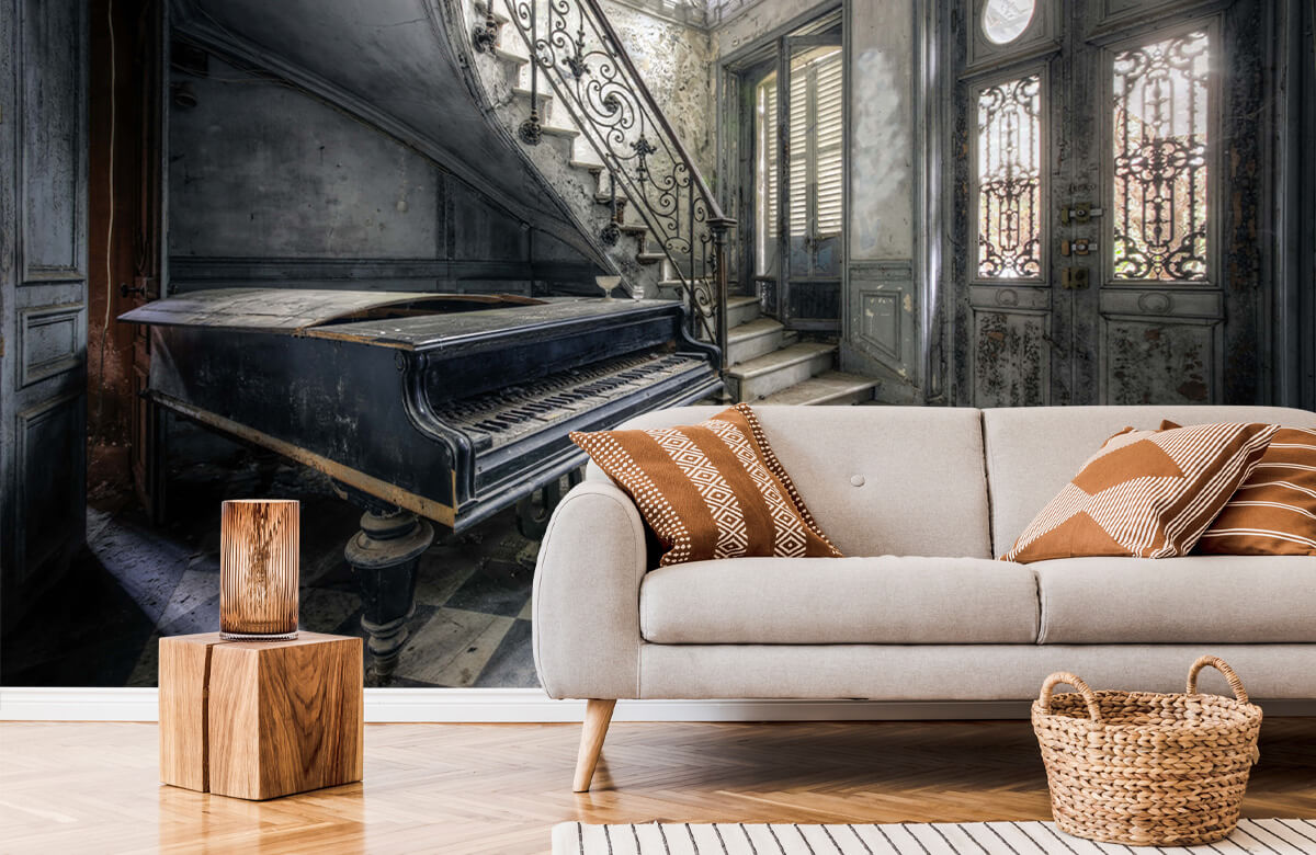 wallpaper Piano in een verlaten ruimte 4