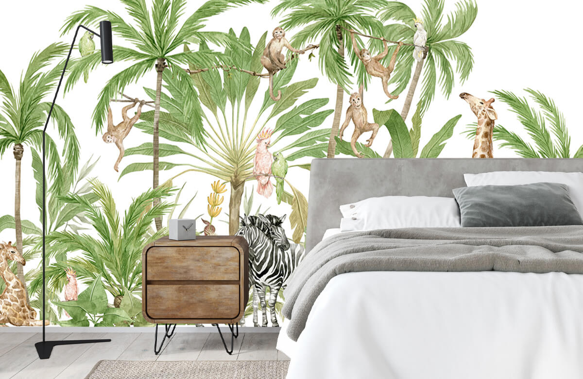 wallpaper Waterverf jungle dieren 4