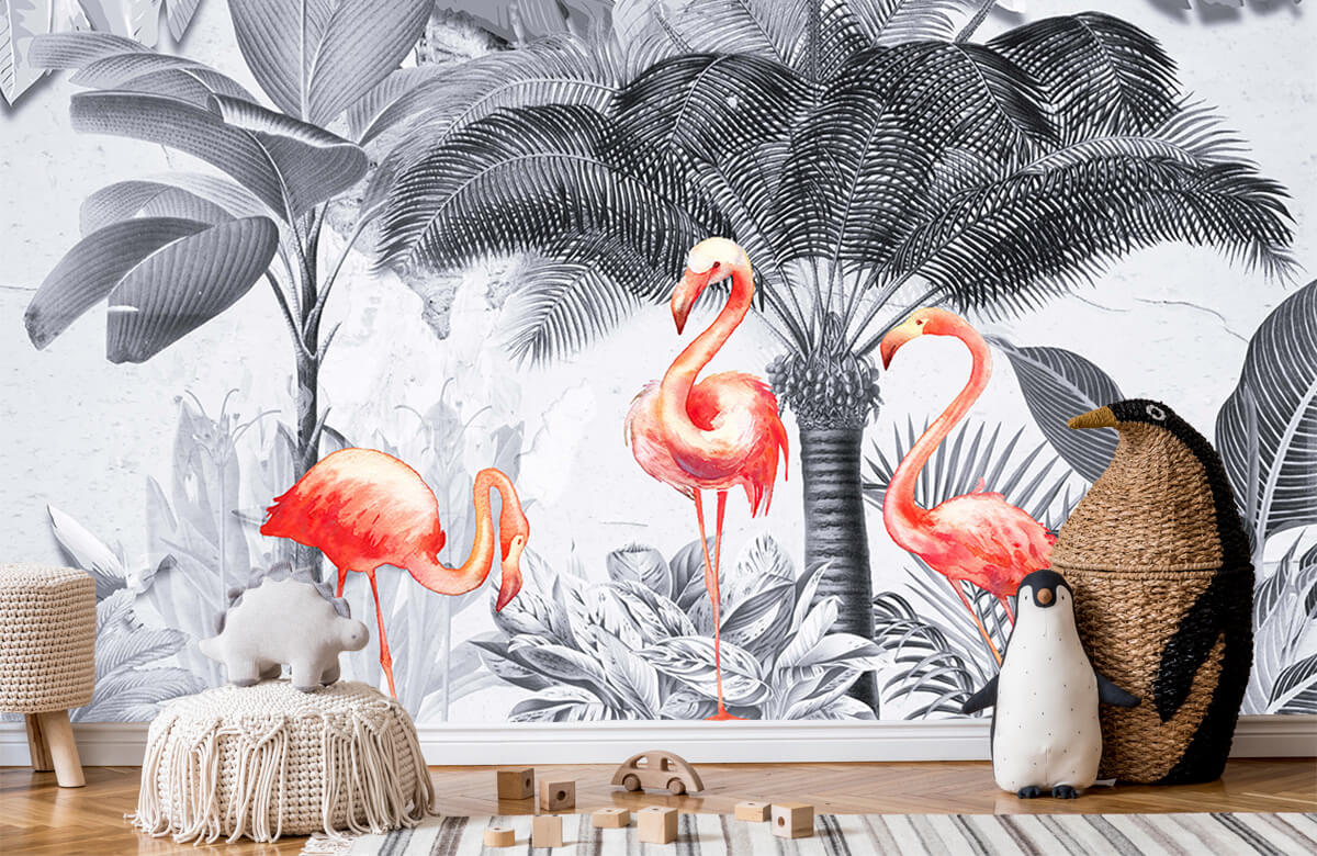 wallpaper Jungle met flamingo's 8