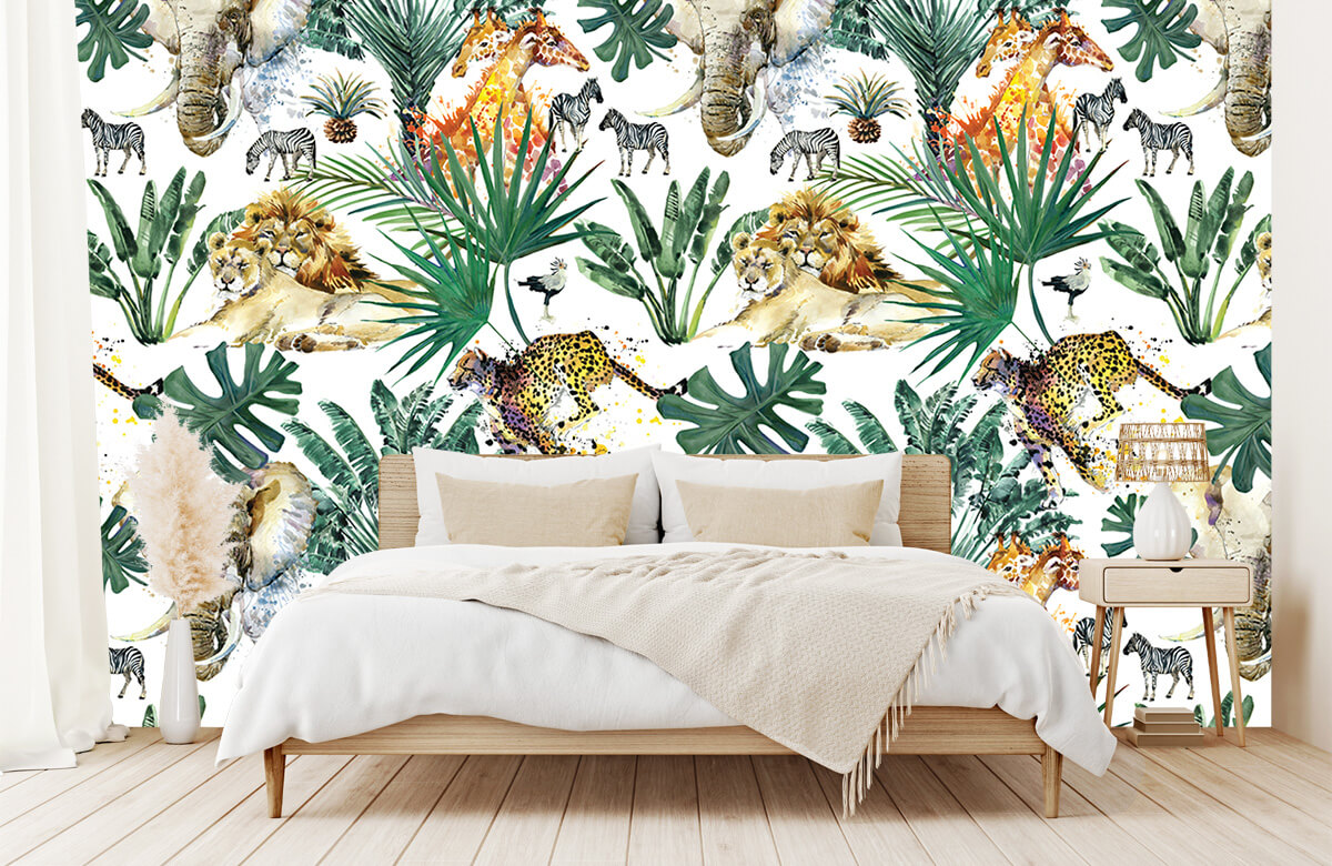 Wallpaper Safari dieren en palmbomen 1