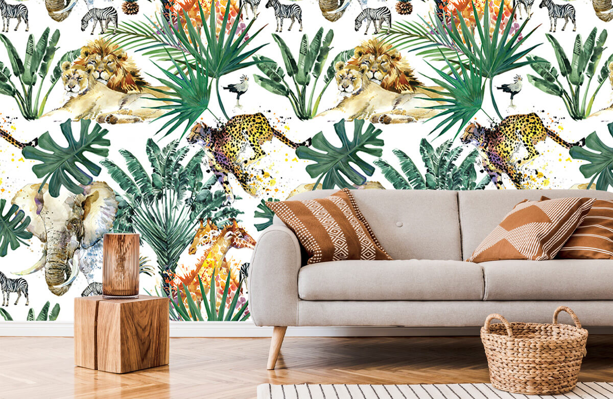Wallpaper Safari dieren en palmbomen 6