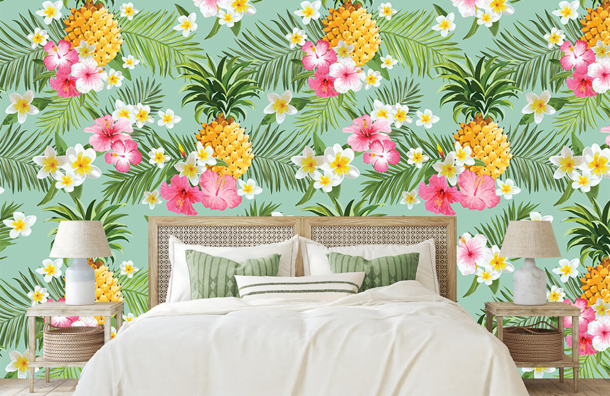 wallpaper Tropische bloemen en ananas 5