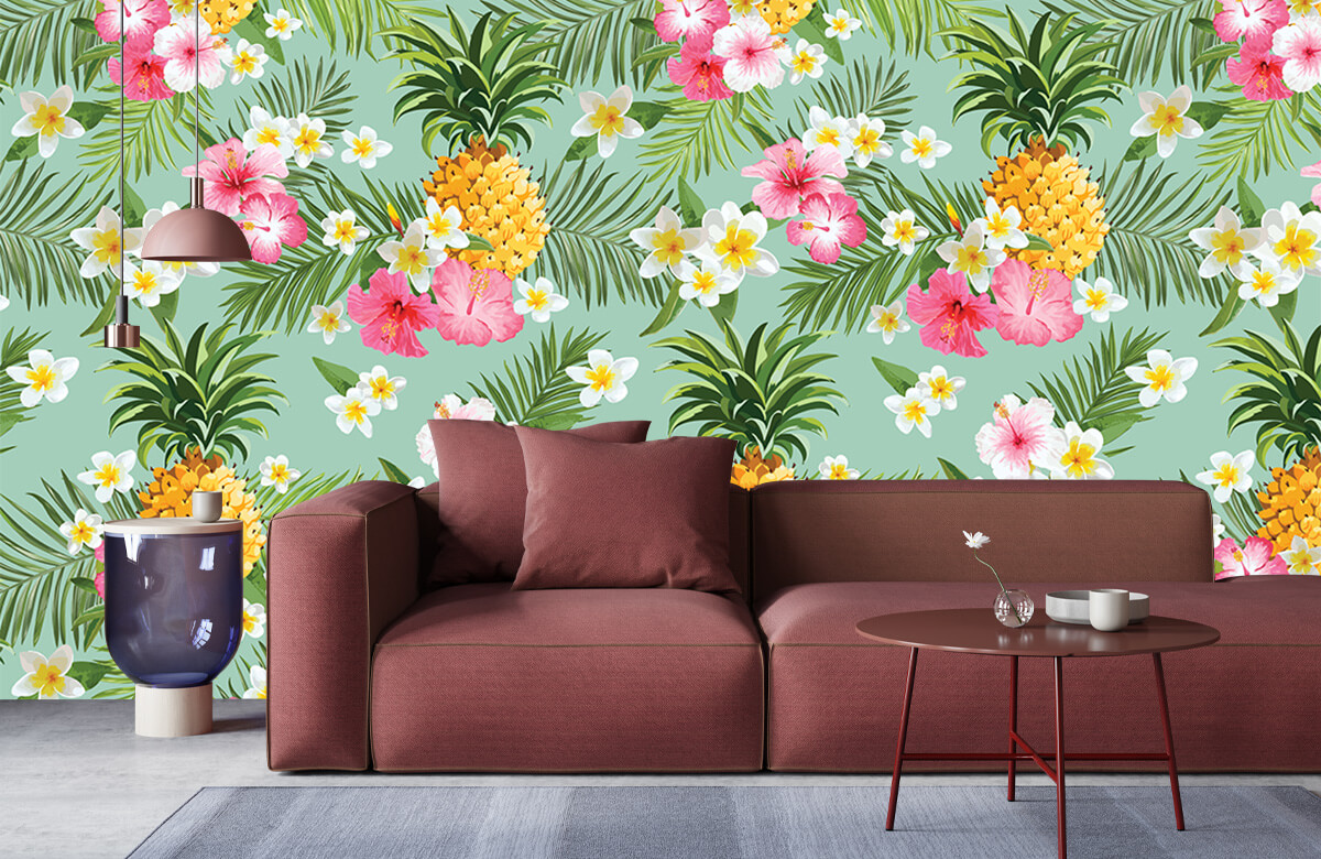 wallpaper Tropische bloemen en ananas 6
