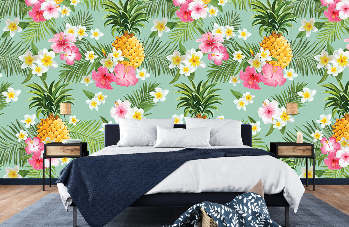 wallpaper Tropische bloemen en ananas 8