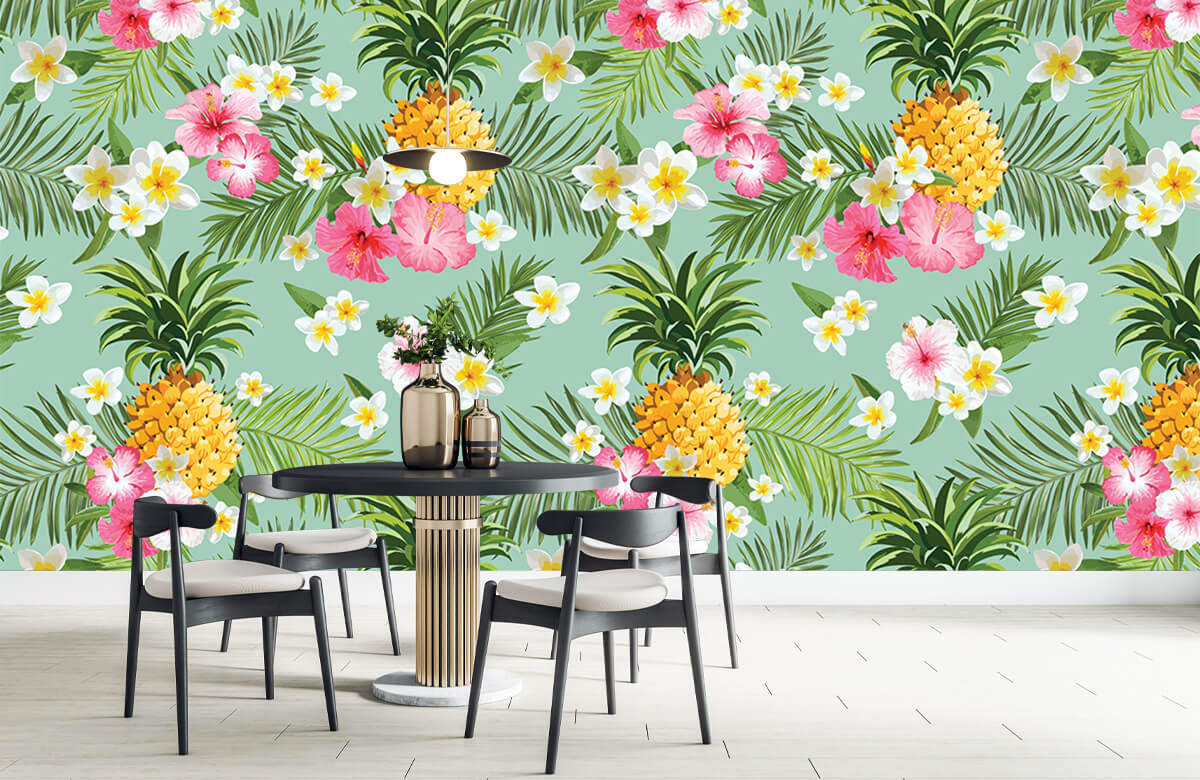 wallpaper Tropische bloemen en ananas 9