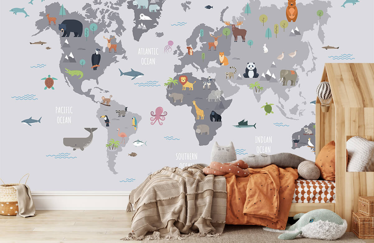 Wallpaper Wereldkaart met wilde dieren 5