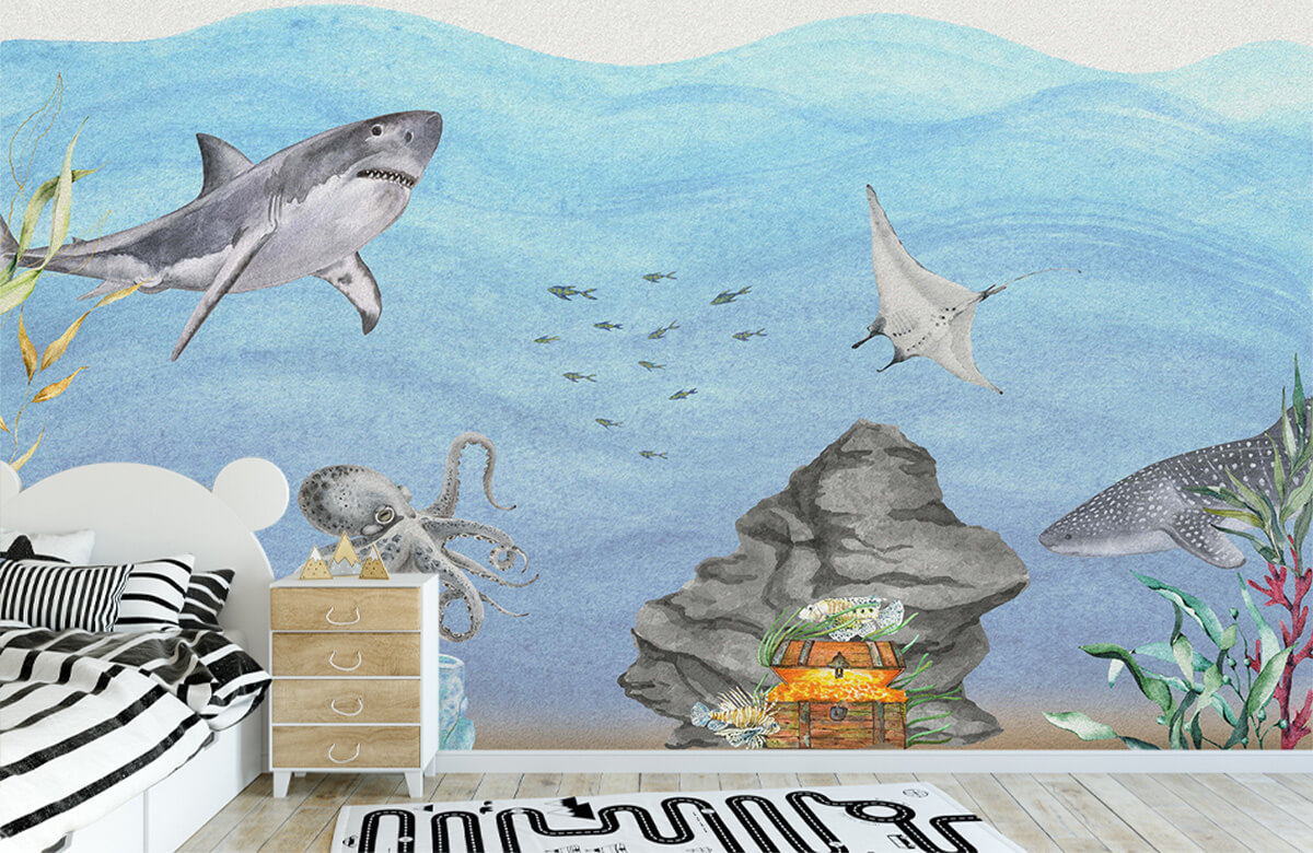 wallpaper Onderwaterwereld met haaien 1