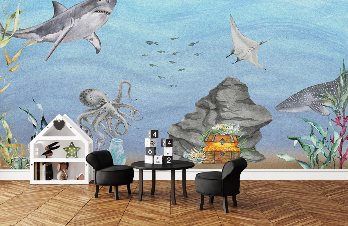 wallpaper Onderwaterwereld met haaien 2