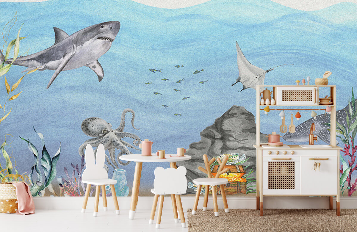 wallpaper Onderwaterwereld met haaien 8