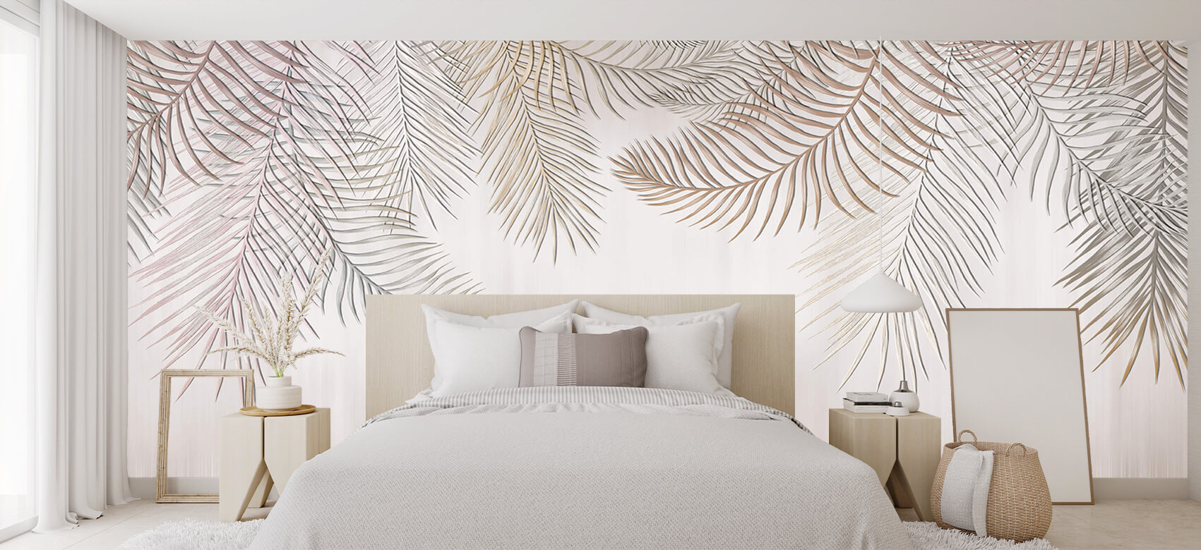 Wallpaper Beige gekleurde palmbladeren 4