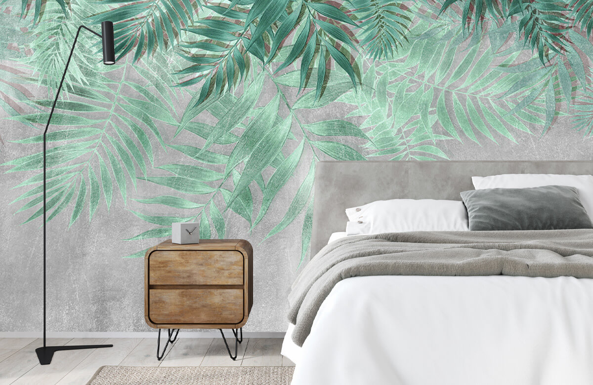 Wallpaper Groene palmbladeren met grijze betonwand 8