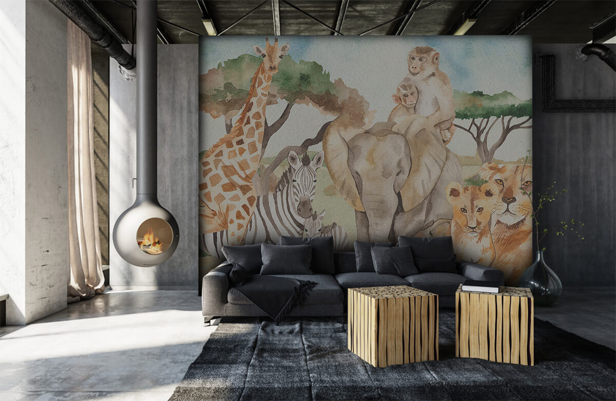 wallpaper Waterverf savanne dieren 2