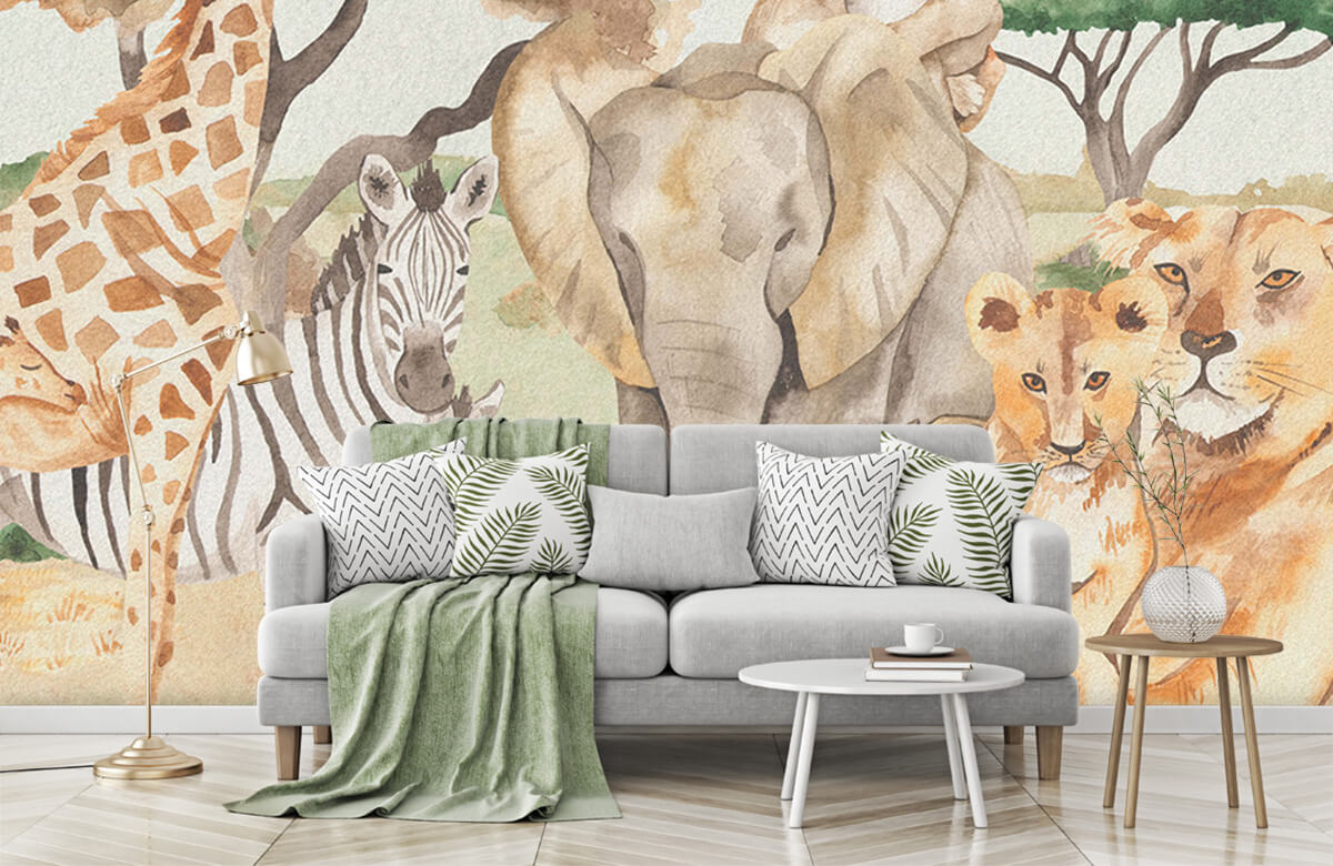 wallpaper Waterverf savanne dieren 5