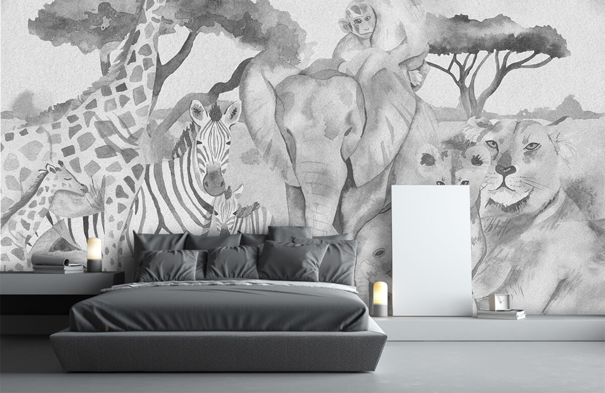 wallpaper Waterverf savanne dieren 9