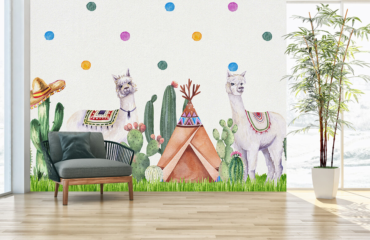 wallpaper Alpaca's tussen cactussen 2