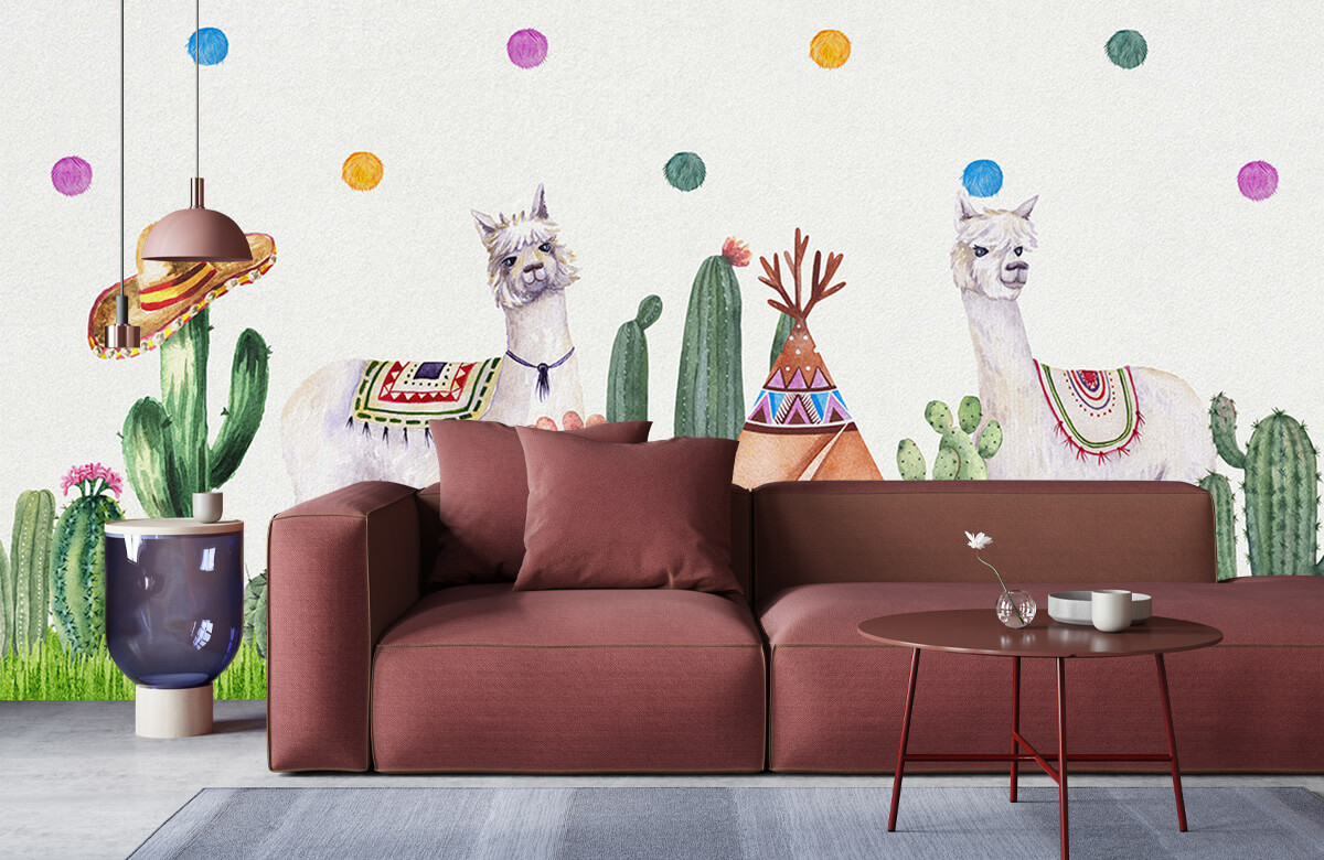 wallpaper Alpaca's tussen cactussen 6