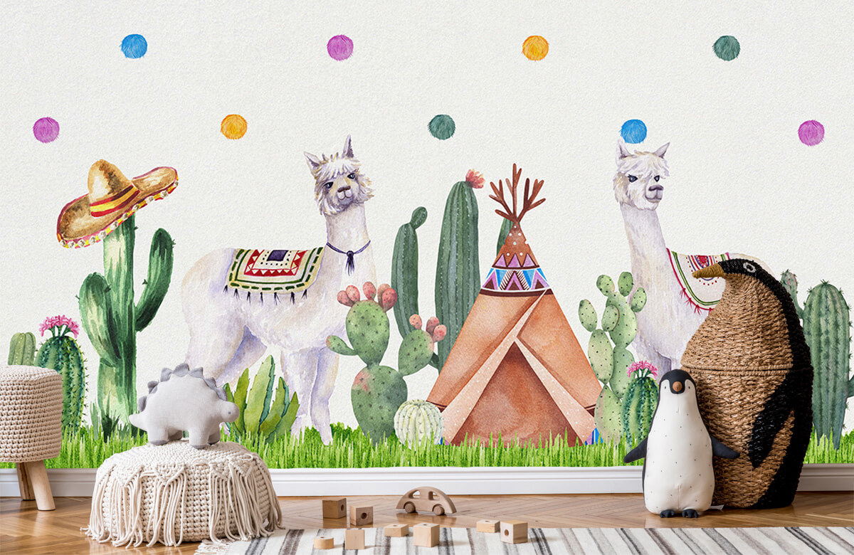 wallpaper Alpaca's tussen cactussen 7