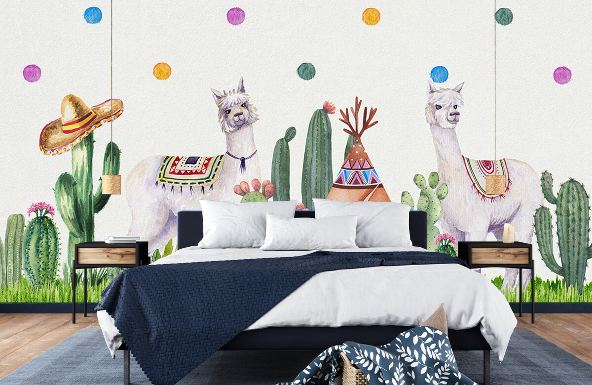 wallpaper Alpaca's tussen cactussen 8