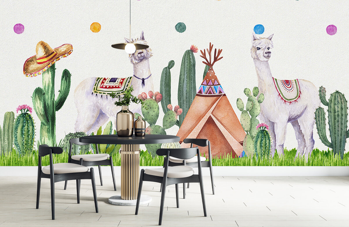 wallpaper Alpaca's tussen cactussen 9