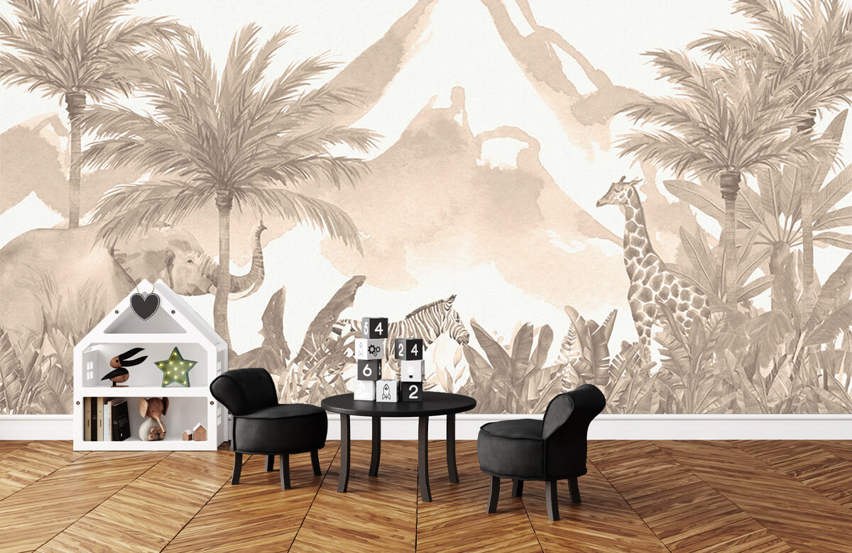 wallpaper Jungle dieren in taupe 3