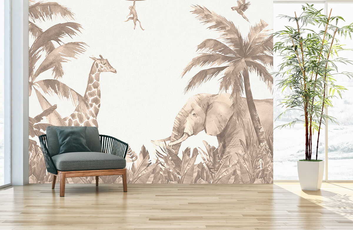 wallpaper Verschillende jungle dieren in taupe 2