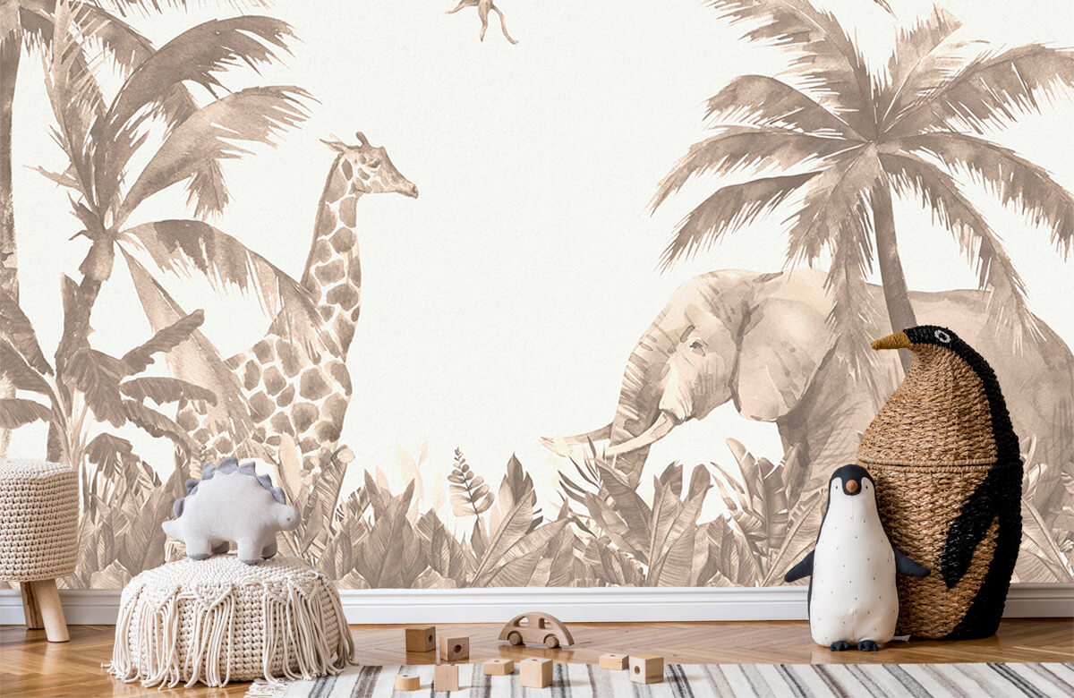 wallpaper Verschillende jungle dieren in taupe 7