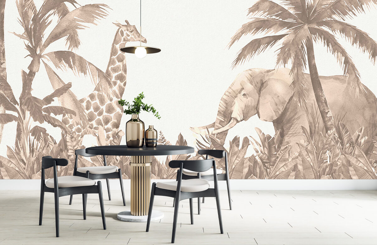 wallpaper Verschillende jungle dieren in taupe 9