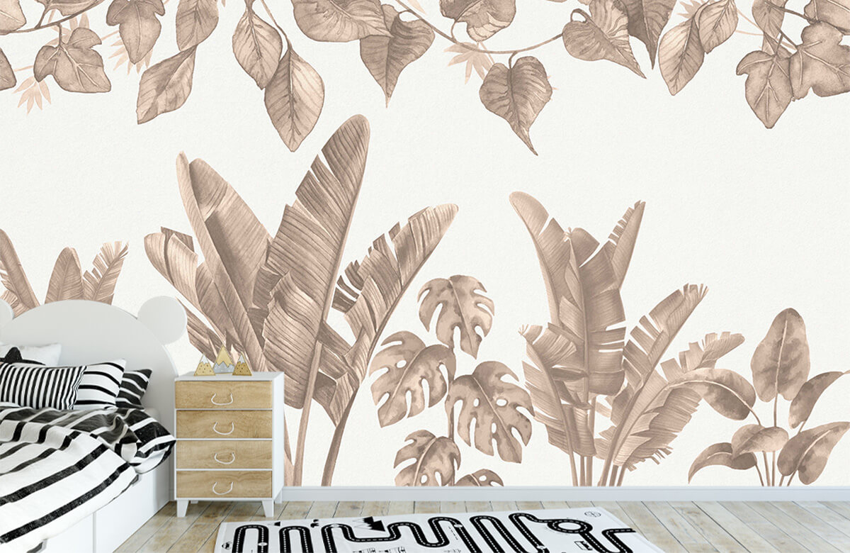 wallpaper Jungle bladeren in taupe 1