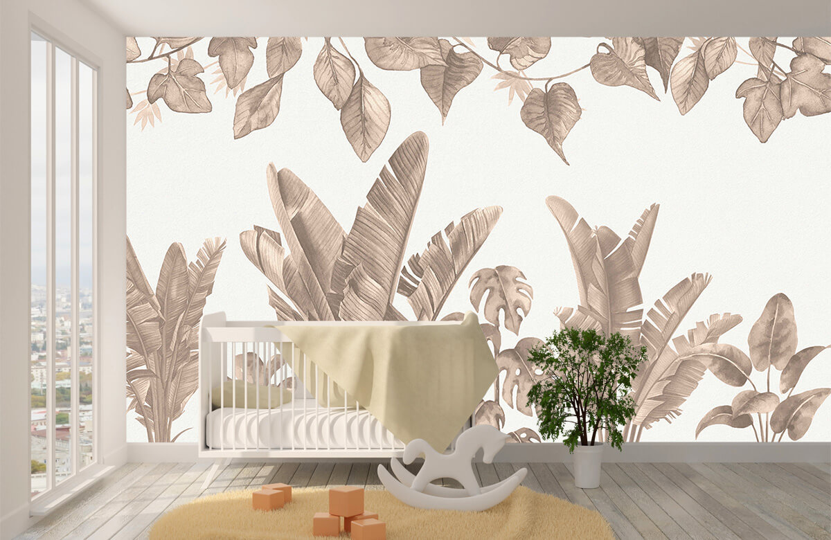 wallpaper Jungle bladeren in taupe 3