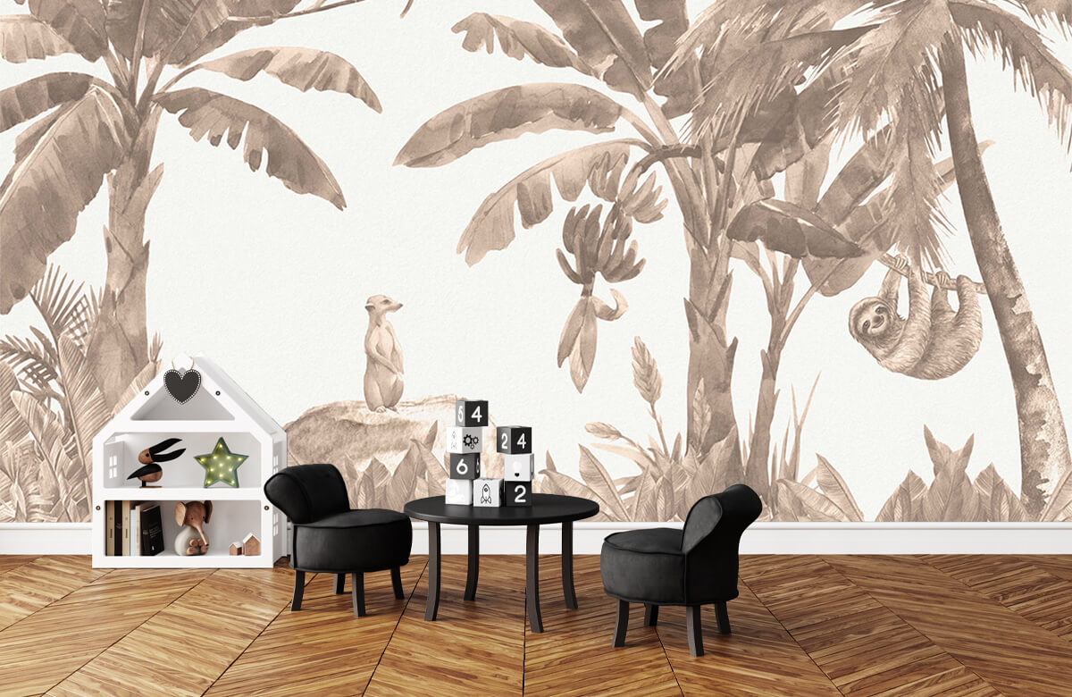 wallpaper Kleine jungle dieren in taupe 2