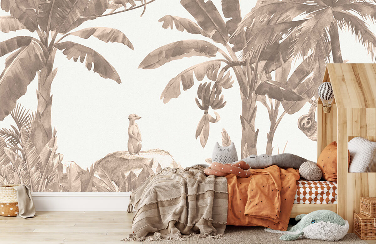 wallpaper Kleine jungle dieren in taupe 5