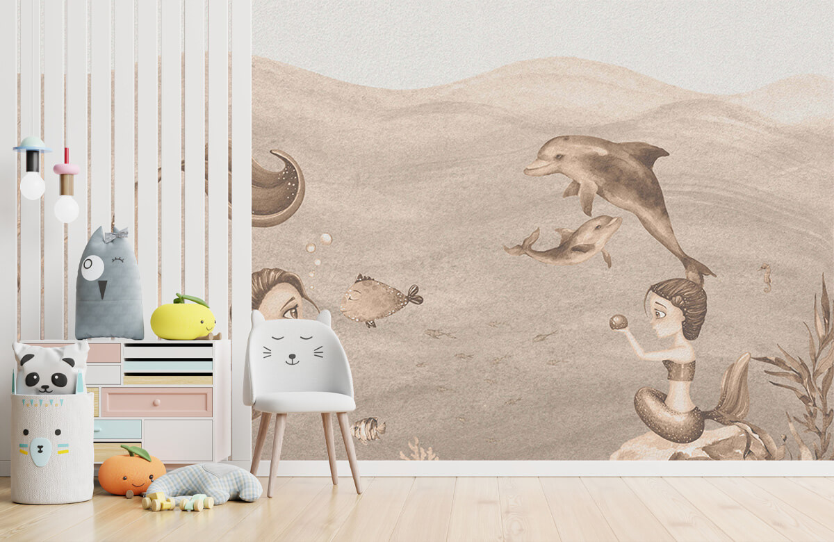 wallpaper Zeemeerminnen wereld in taupe 4