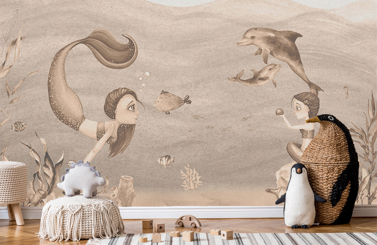 wallpaper Zeemeerminnen wereld in taupe 9