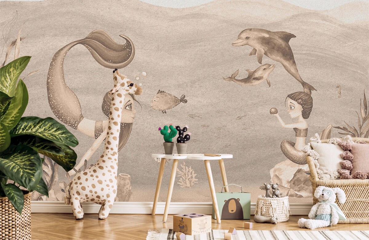 wallpaper Zeemeerminnen wereld in taupe 10