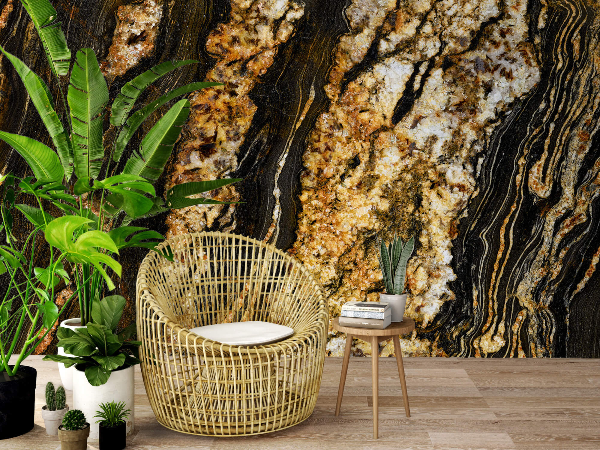 wallpaper Donker marmer met goud structuur 8