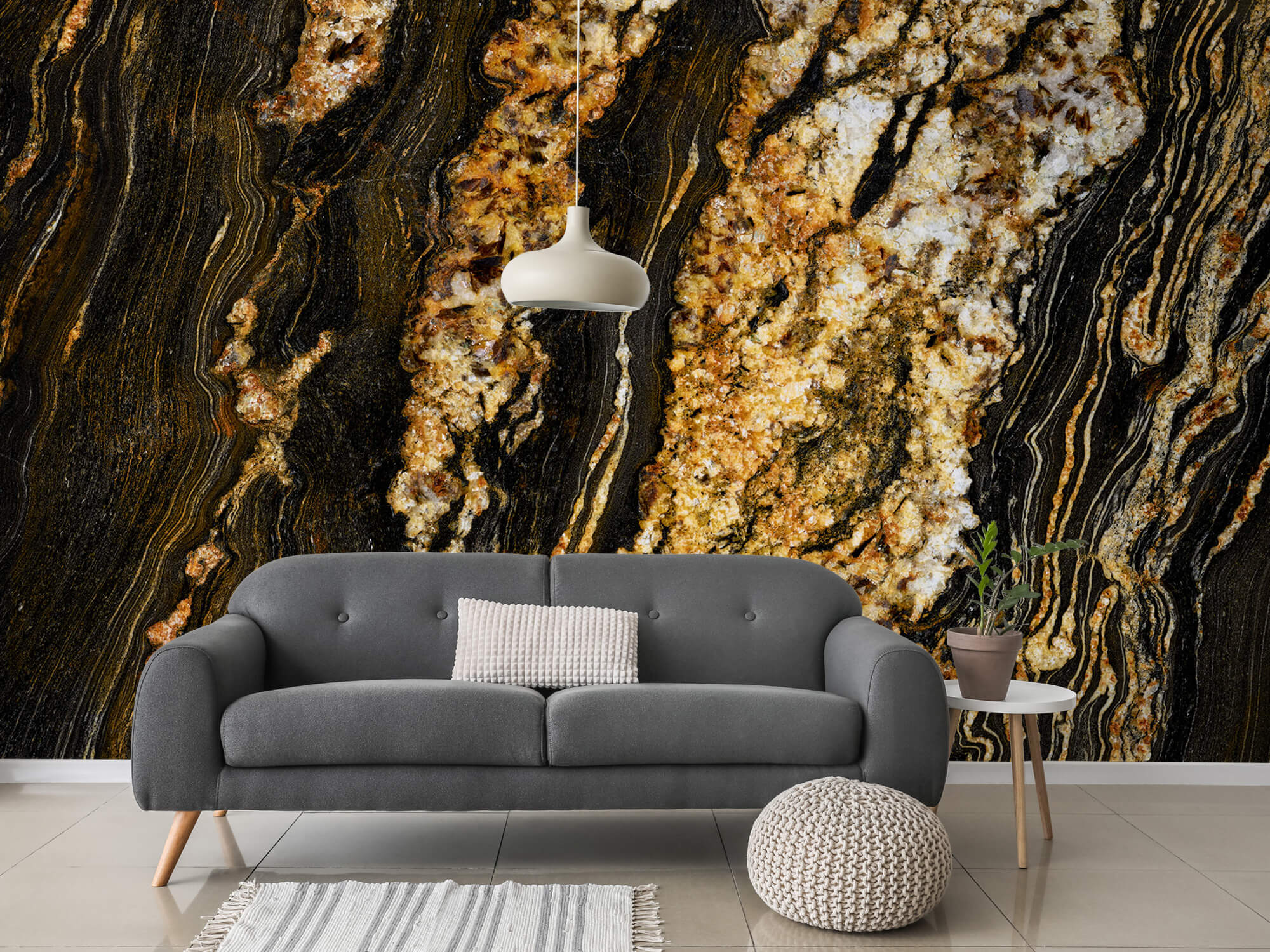 wallpaper Donker marmer met goud structuur 2